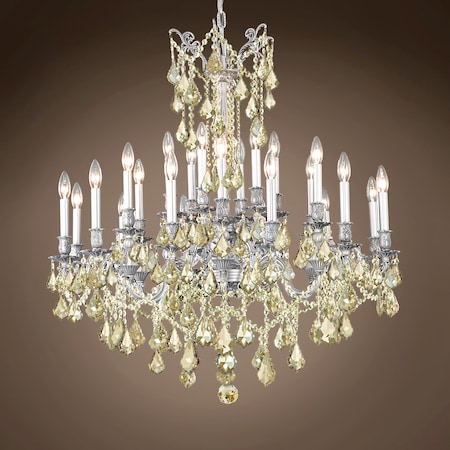 Traditional Versailles 24 Light 36" Crystal Chandelier, Pewter Frame with Golden Teak European Crystals, Hanging Ceiling Light